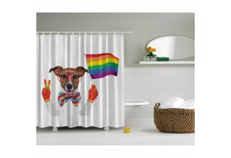 Jack Russel Shower  Curtain with Rainbow Flag 