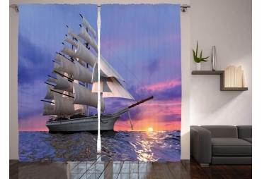 Tall Ship Under Sail Curtain Panel Set 