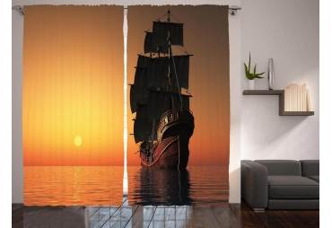Tall Ship Under Sail Curtain Panel Set