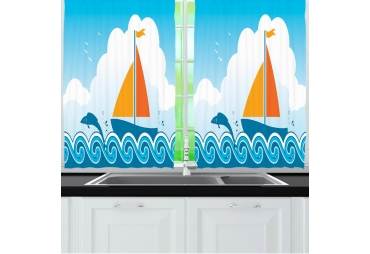 Sailboat and Fish Kitchen Curtain Panel 