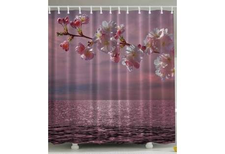 New Exclusive Design Custom Made Cherry Blossom on the Beach Shower Curtain Digitally printed using state of art latest technology 