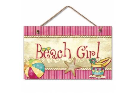 Wooden Beach Girl Sign 10"