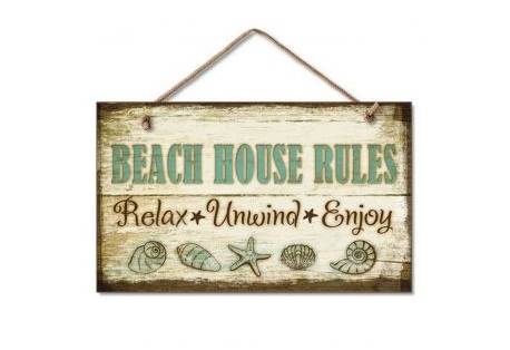 Wooden Beach House Rules Sign 10"