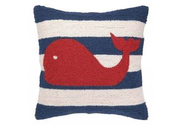 Whale on Blue Stripes Beach Style Hand Made Pillow 