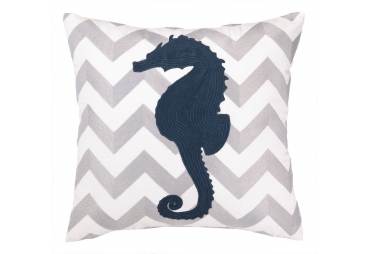 Blue Seahorse Hand Made Embroidery Throw Pillow