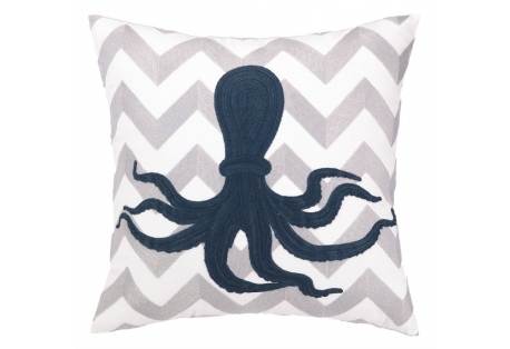 Hand Made Blue Octopus  Embroidery Throw Pillow