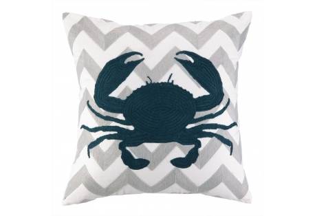 Coastal Decor Beach Decor Blue Crab Hand Made Embroidery Decorative Throw Pillow