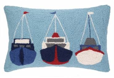 Sailboats Hand Hooked Wool Pillow 
