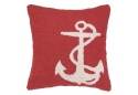 White Anchor Hand Hooked Red Throw Pillow