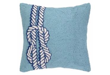 Nautical Knot Blue Hand Made Hooked Pillow 