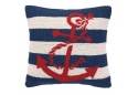 Anchor with Blue  Stripe Hand Made Hooked Throw Pillow 