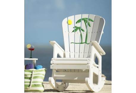 Sunset & Palm Tree Rocking Chair, is of commercial quality. It is perfect for the pool deck, sundeck, the front porch, or around the fire pit.