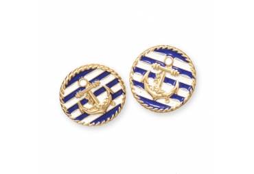 Blue and White Gold Tone Anchor Fashion Earrings