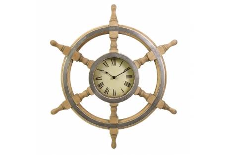 Ships Steering Wheel with Clock Nautical Decor 