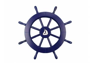 Dark Blue Ship Wheel with Sailboat 18"