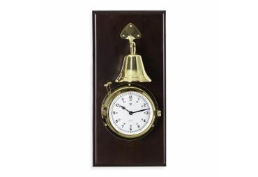 Brass Striking Clock w/Bell on Mahogany Plaque 