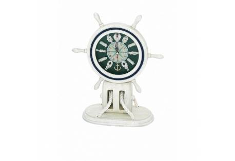 Wooden Whitewash Ship Wheel Mantel Knot Clock 13"