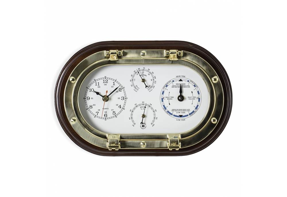 Therm & Hygrometer On Mahogany Porthole Clock Tide Clock 