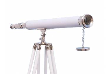 Hampton Nautical ST-0148-BN-L Floor Standing Brushed Nickel with Leather Anchormaster 65-Ship Nautical Telescope 
