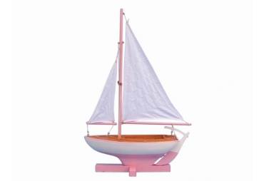 Wooden Pink Sunset Sailer Model Sailboat Decoration 17"