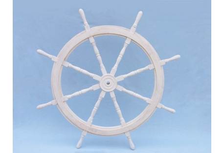 Classic Wooden Whitewash Ship Steering Wheel 48"