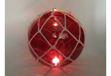Tabletop LED Lighted Red Japanese Glass Ball Fishing Float with White Netting Decoration 10"
