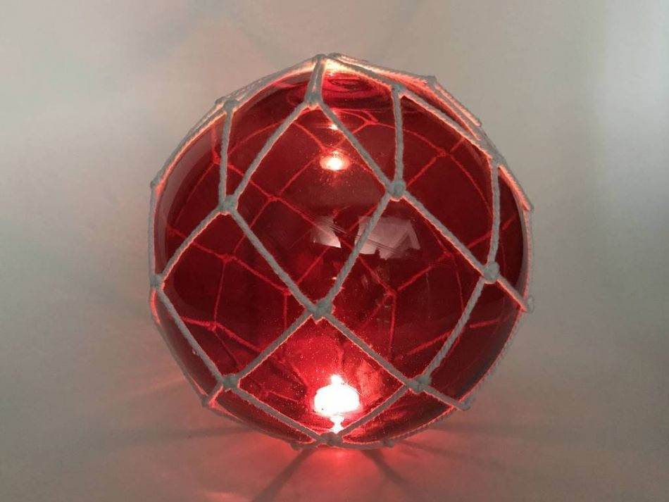 Tabletop LED Lighted Red Japanese Glass Ball Fishing Float with White  Netting Decoration 10 - GoNautical