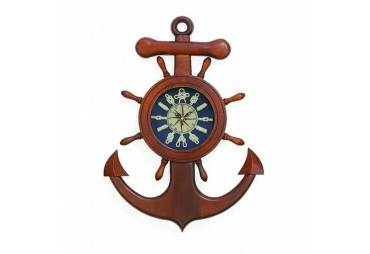 Wooden Shipwheel Anchor Knot Clock 18"