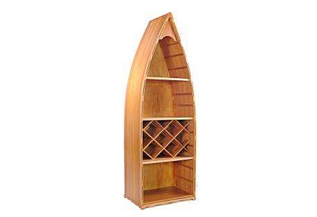 Wooden Canoe Wine Shelf made of western red cedar and protected by a layer of fiberglass