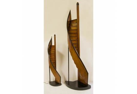 Nautical Decor Hand Carved Wooden Sculpture Vintage Lighthouse Steps 3D Architectural Model  