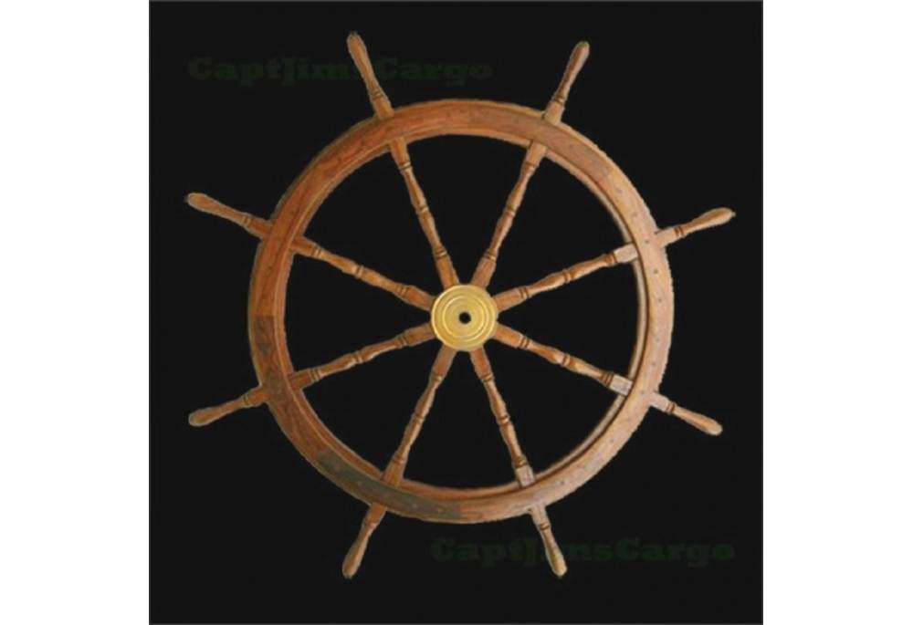 Classic Wooden Ship Wheel with Brass Cap Nautical Home 