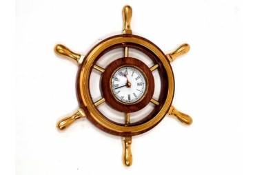 Wooden Ship Wheel Clock With Brass Handles Nautical Wall Decor