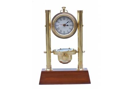 Fully Functional Brass Compass with Clock and Thermometer all in one 