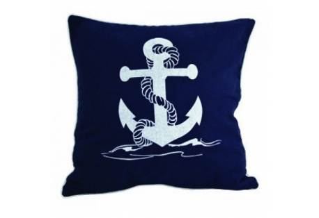 Navy Blue and White Anchor Pillow 15"
