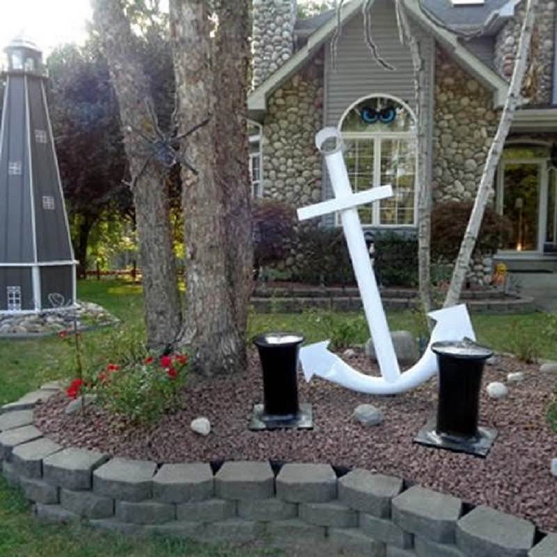 6 Foot Large Exterior White Metal Anchor Garden Decor