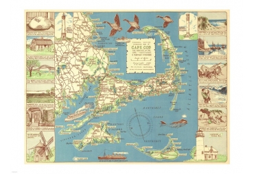 1940 Colonial Craftsman Decorative Map of Cape Cod, Massachusetts