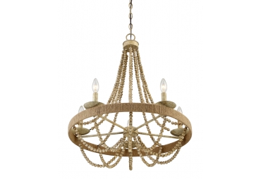 Natural Wood and Rope Coastal Chandelier Ceiling Light