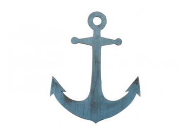 Wooden Rustic Ocean Blue Wall Mounted Anchor Decoration 30"
