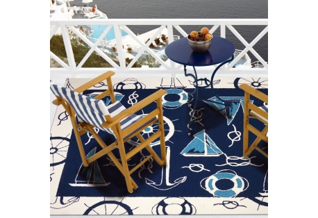 Nautical area rug with ship wheel sailboat and maritime knots 