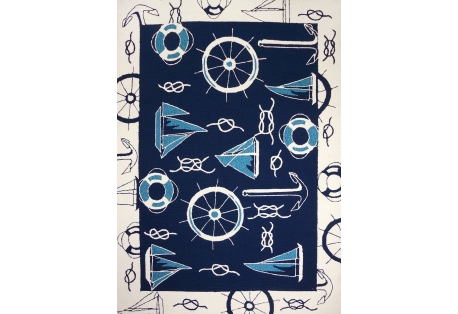 Dark Blue and Ivory Boarder Nautical Theme Area Rug