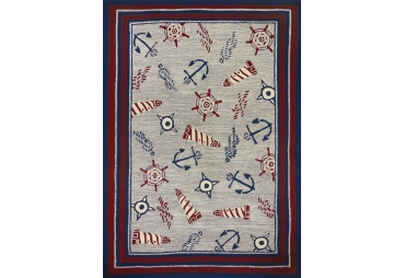 8 x 10 Nautical Theme Area Rug Hand-Hooked