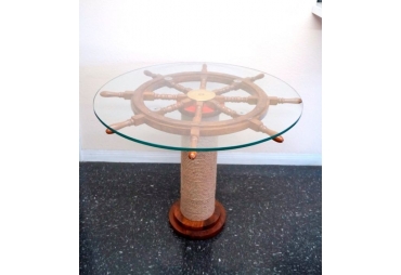 Ship Wheel Table with Glass and Rope