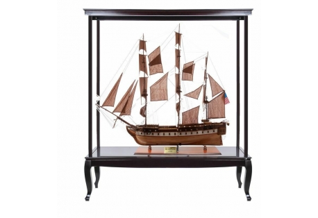USS Constitution Old Ironsides Tall Ship 56" Wood Model With Display Case Cabinet Combo Assembled 