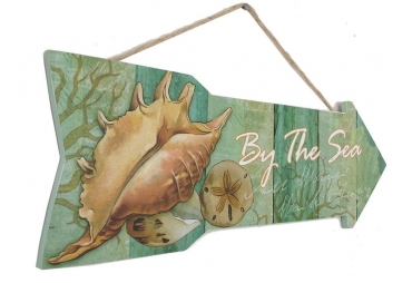 Wooden Arrow By The Sea Shell Beach Sign 16"