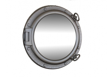 Silver Ship's Porthole Mirror Decoration 20"