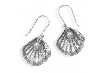 Oxidized Shell with Cultured Freshwater Pearl Earrings