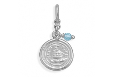 "Such is Life" Ship Charm with Blue Topaz