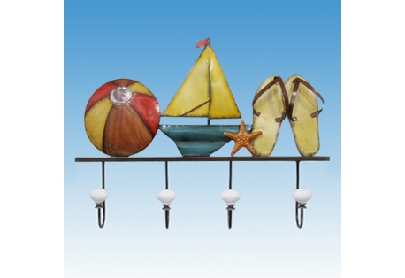 Metal Sandals Beach Ball And Sailboat Wall Plaque 20"