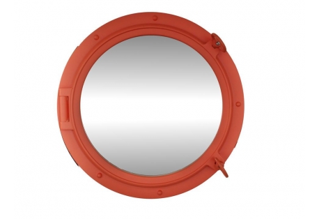 Decorative Orange Ship Porthole Mirror 24"