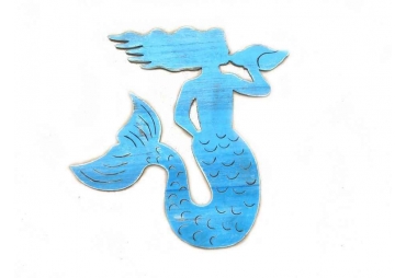 Wooden Rustic Light Blue Wall Mounted Mermaid Decoration 25"